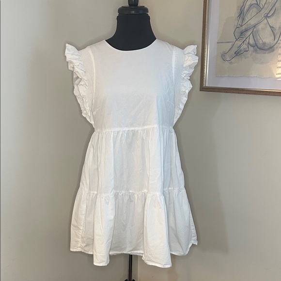 English Factory | Ruffled Babydoll Mini Dress in White-Size Small - Picture 2 of 6